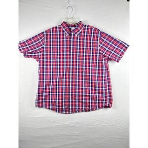 Brooks Brothers Mens XL Red Blue Plaid Short Sleeve Cotton Button Down Shirt